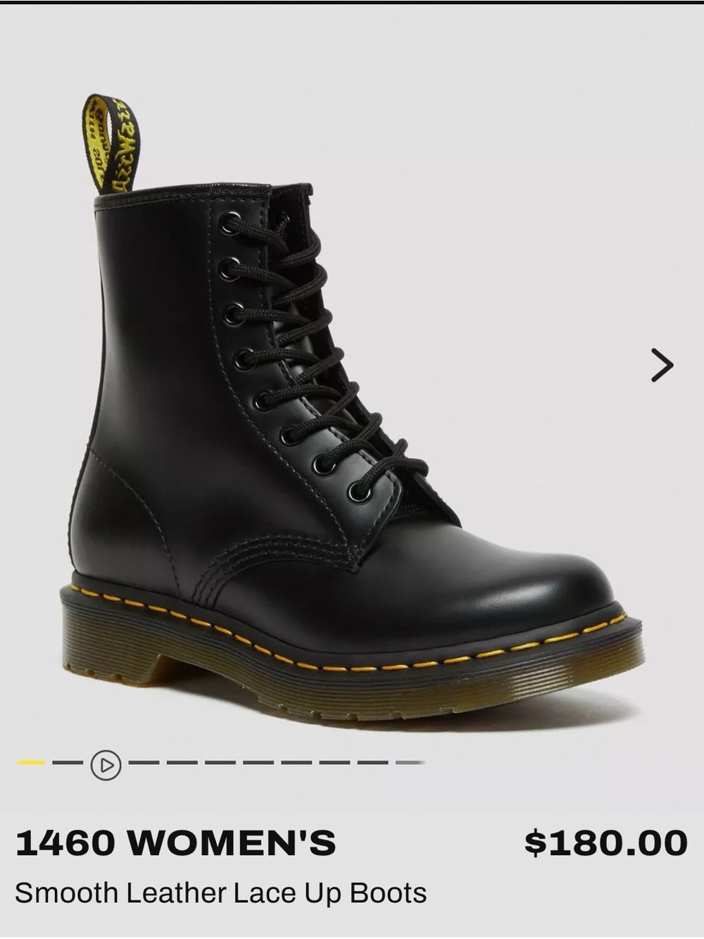 Dr. Martens Black Leather 8-Eye Lace-Up Boots with Yellow Stitching
